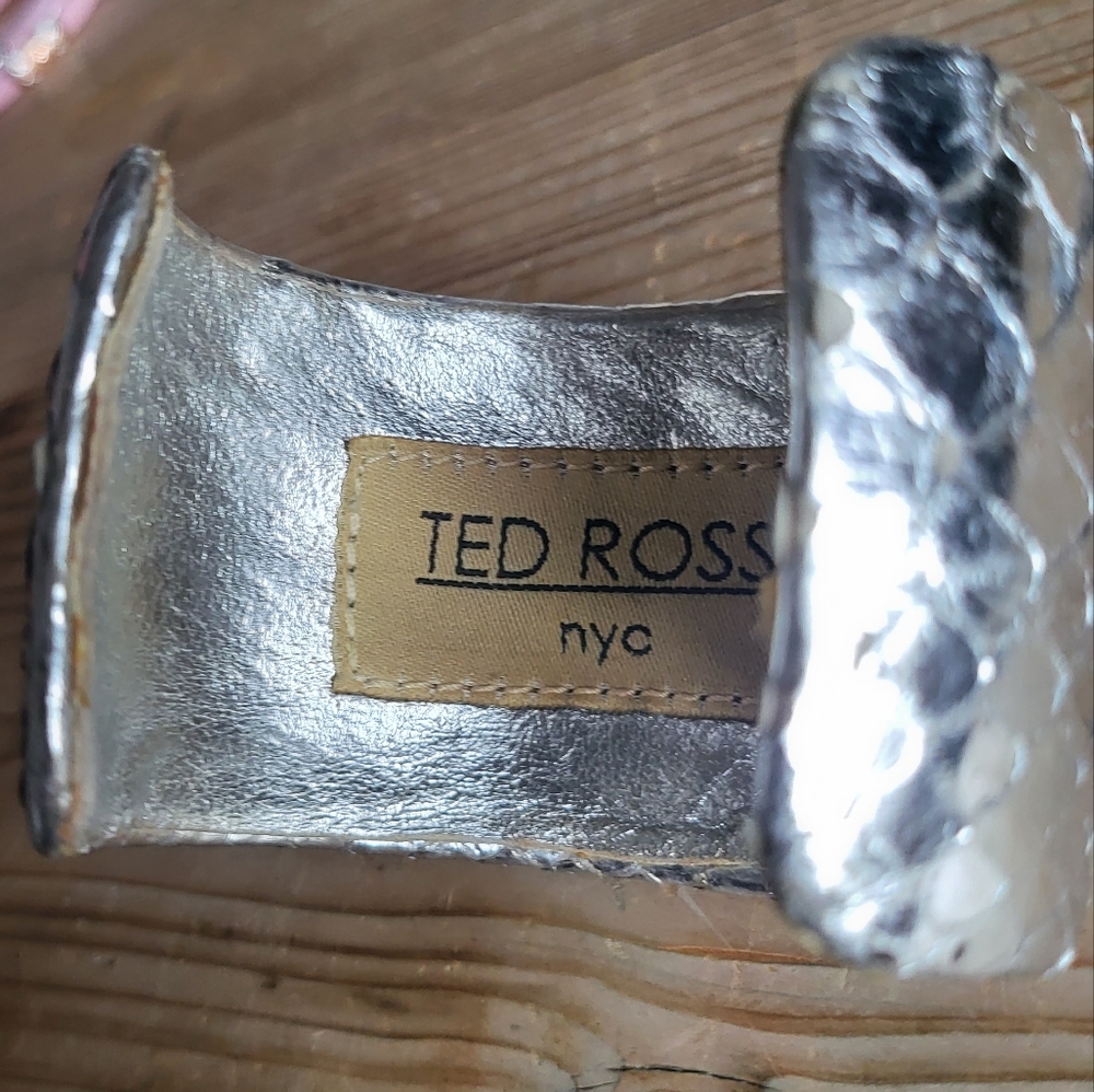 Ted Rossi Large Silver Python Cuff With Crystals - image 4